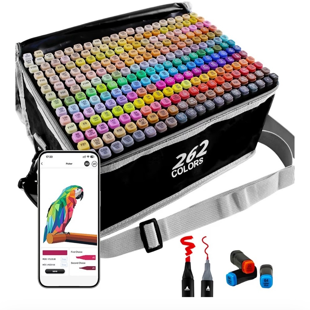 SiwaQio Alcohol Markers with APP, 262 Colors Dual Tip Art Marker for Adults